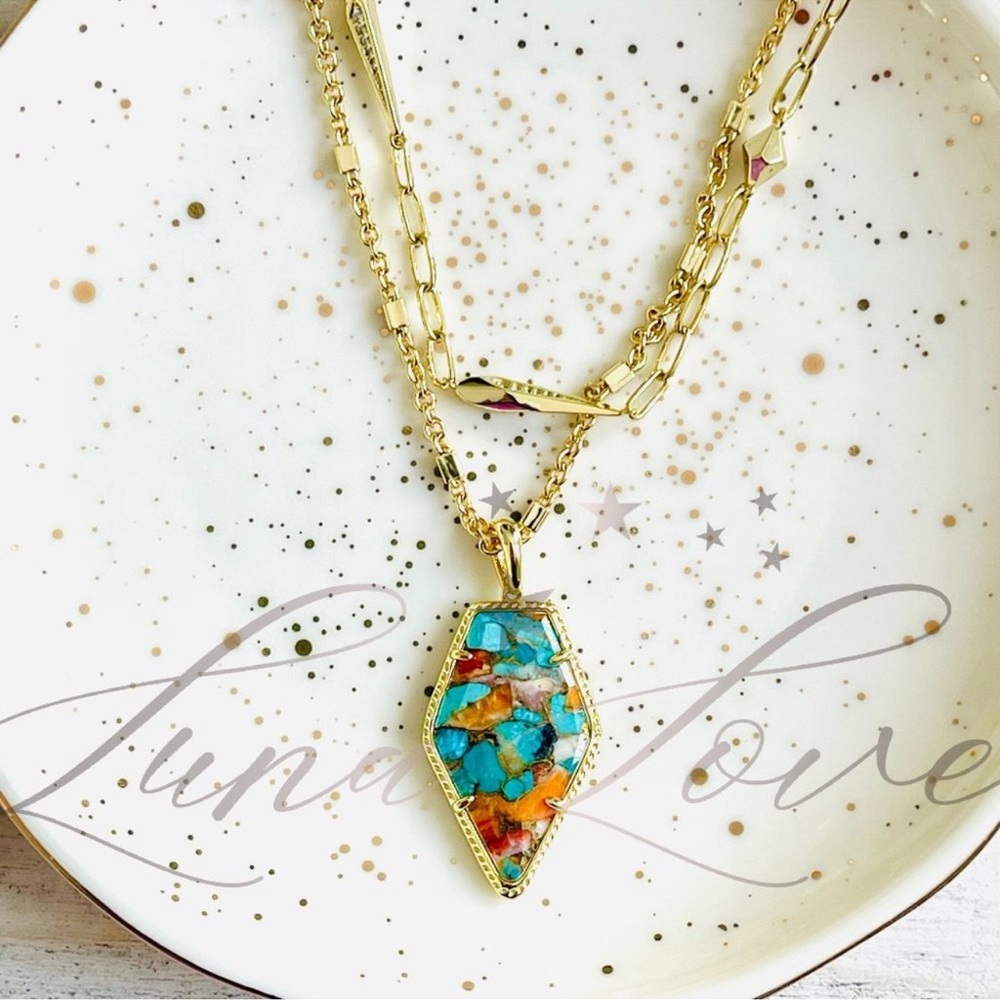 KENDRA SCOTT Tessa Gold Multi Strand Necklace In Bronze Turquoise Red Oyster